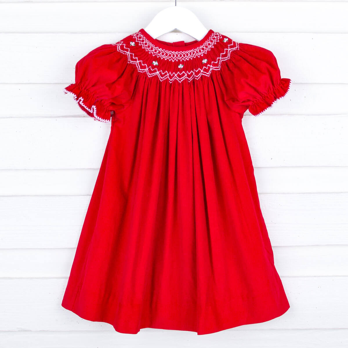 Geometric Rosette Smocked Red Dress