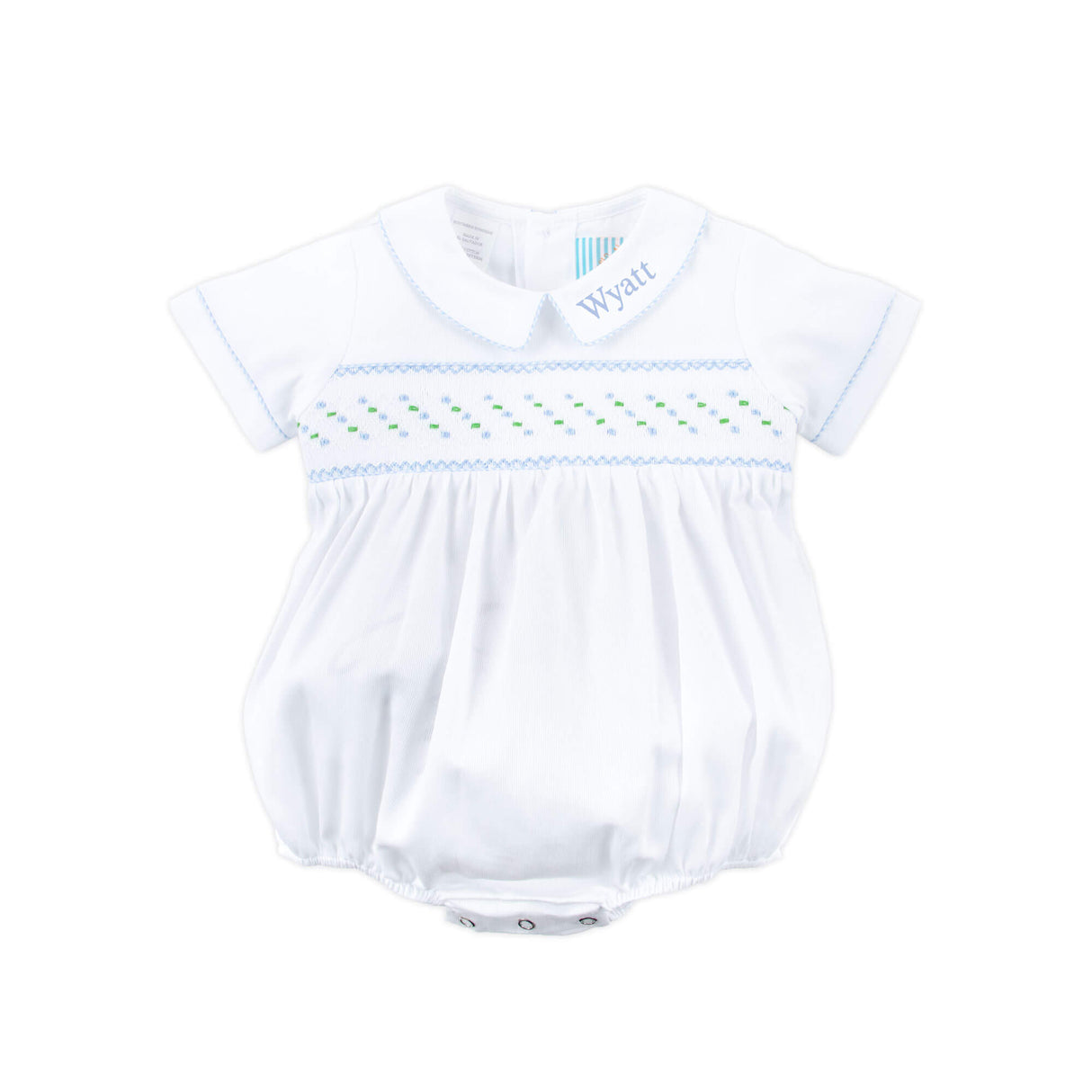 White Geo Smocked Collared Bubble