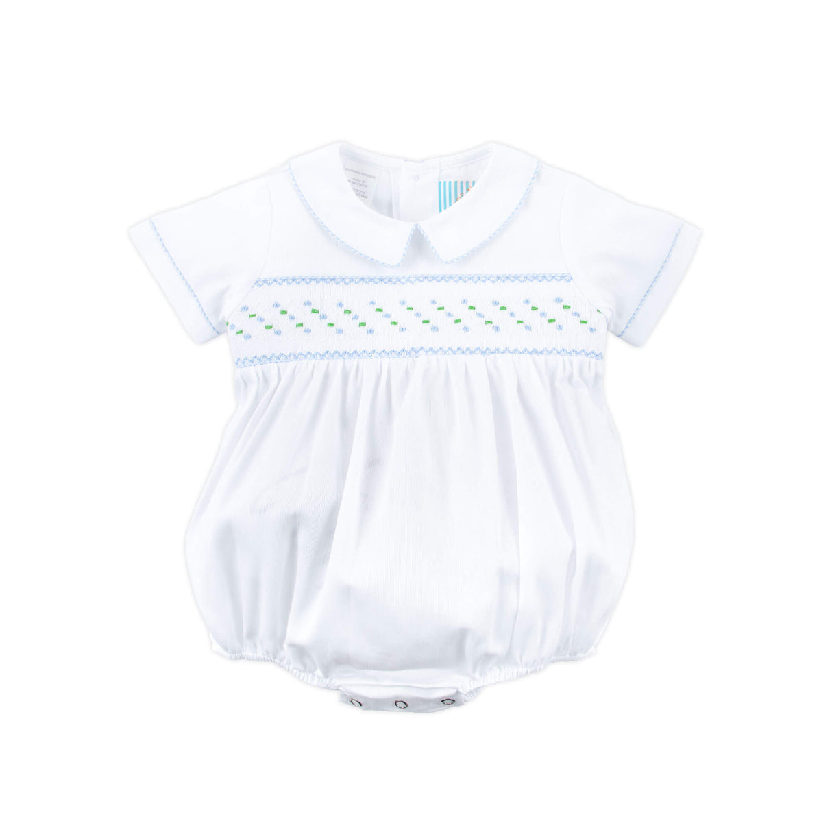 White Geo Smocked Collared Bubble