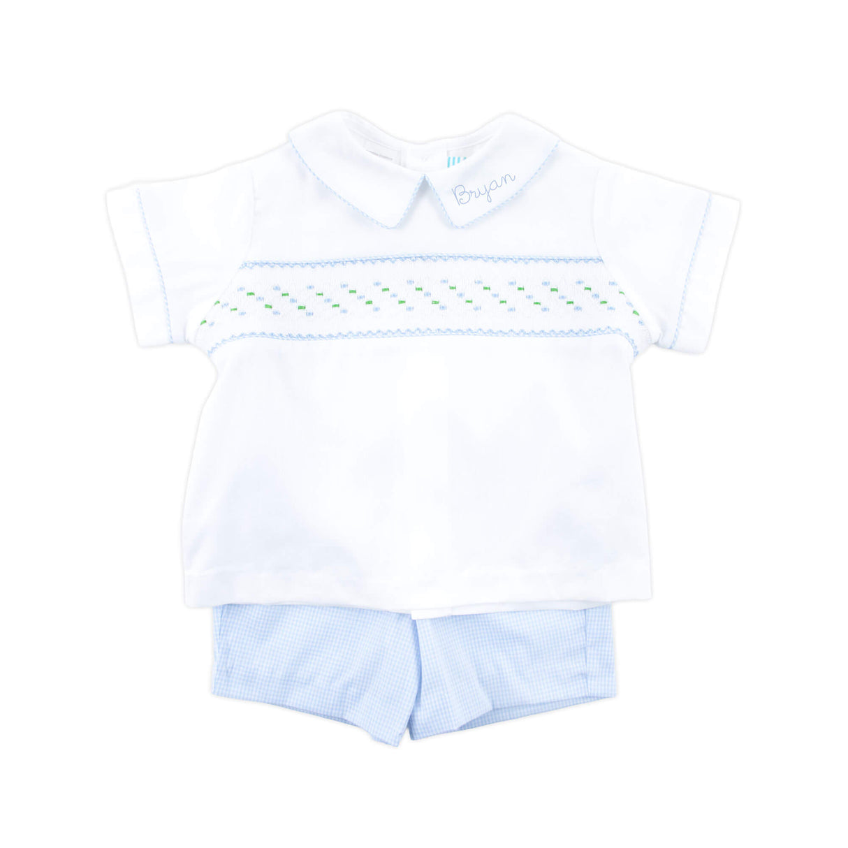 White Geo Smocked Collared Short Set