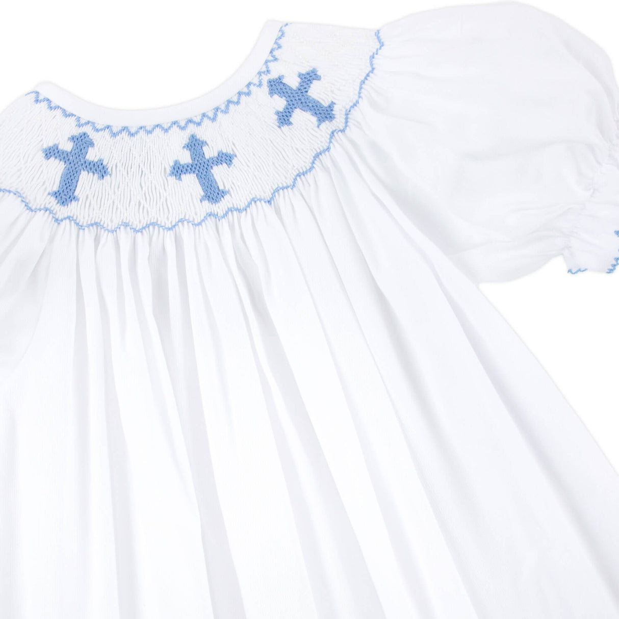 Blue Cross Smocked White Pique Dress