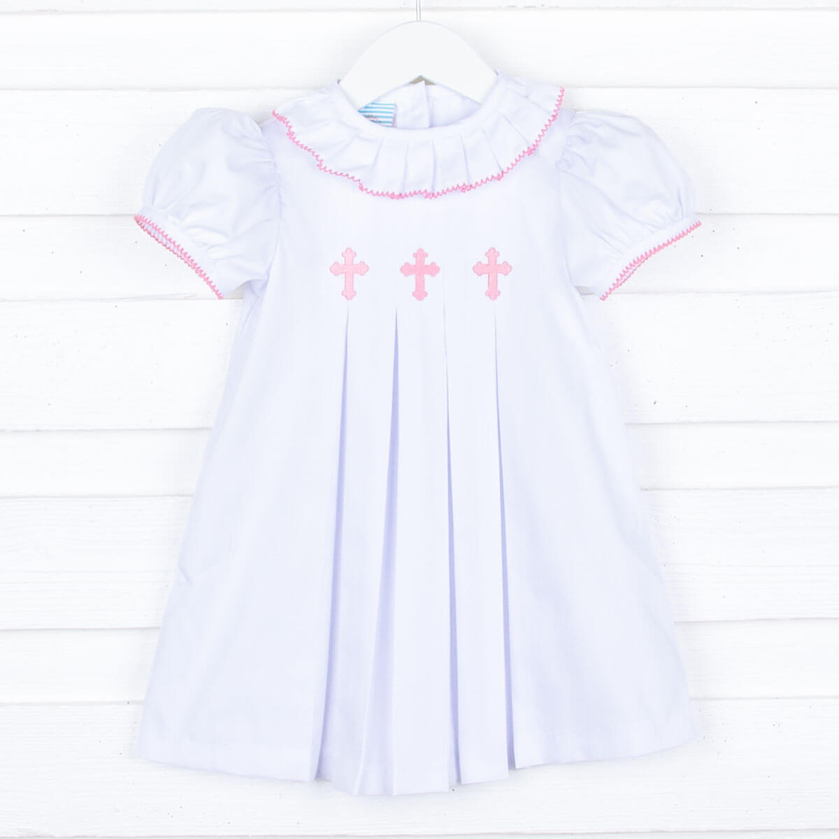 Pink Cross Pleated White Dress