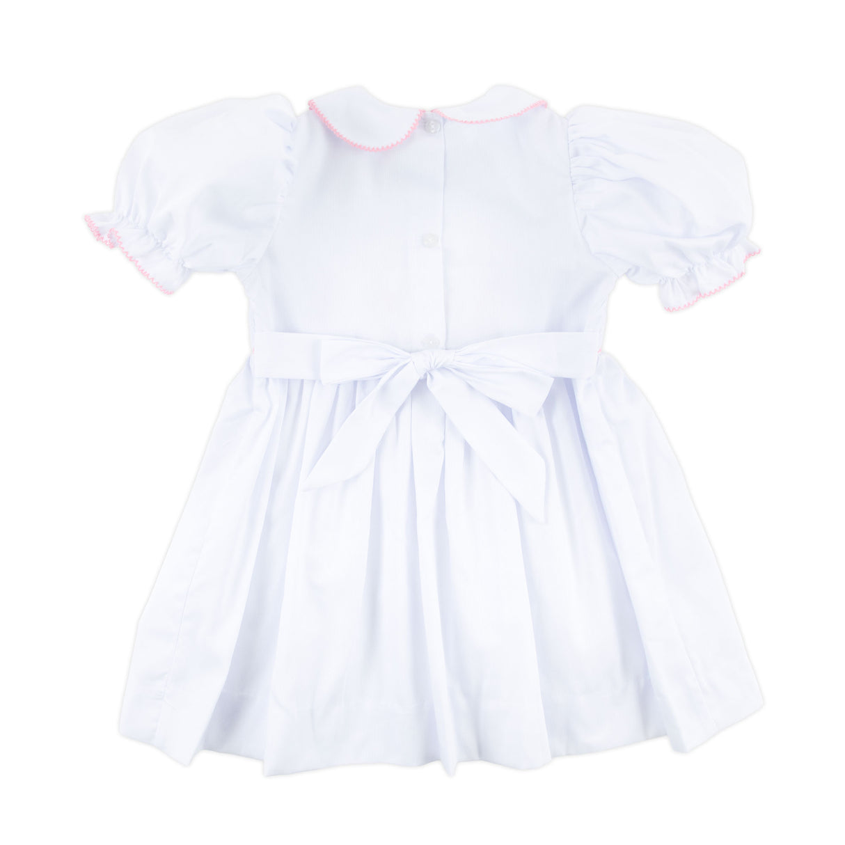 Pink Cross Smocked White Collared Dress