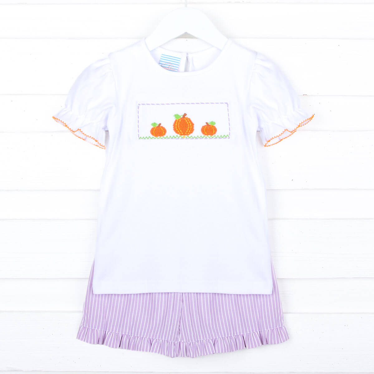 Smocked Pumpkin Purple Stripe Short Set