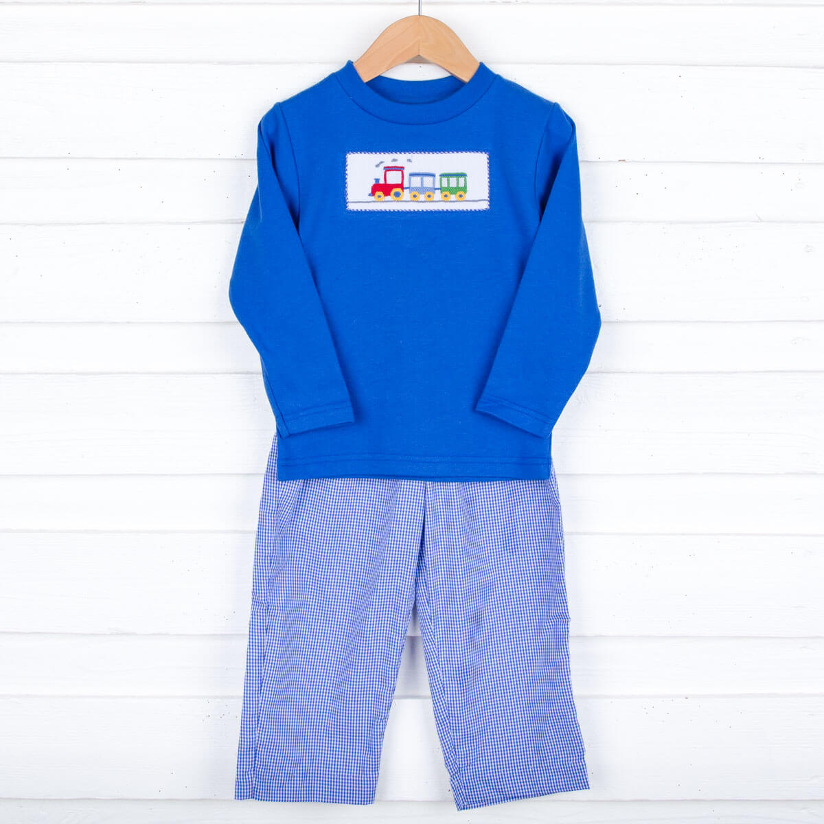 Choo Choo Train Smocked Blue Pant Set
