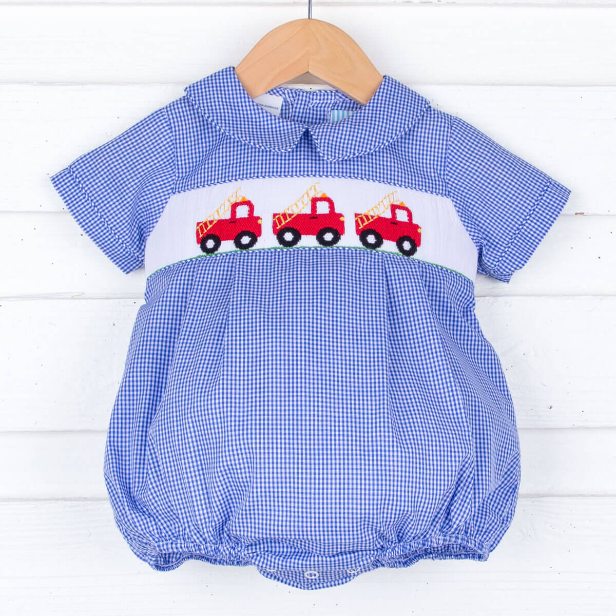 Fire Truck Smocked Royal Boy Bubble