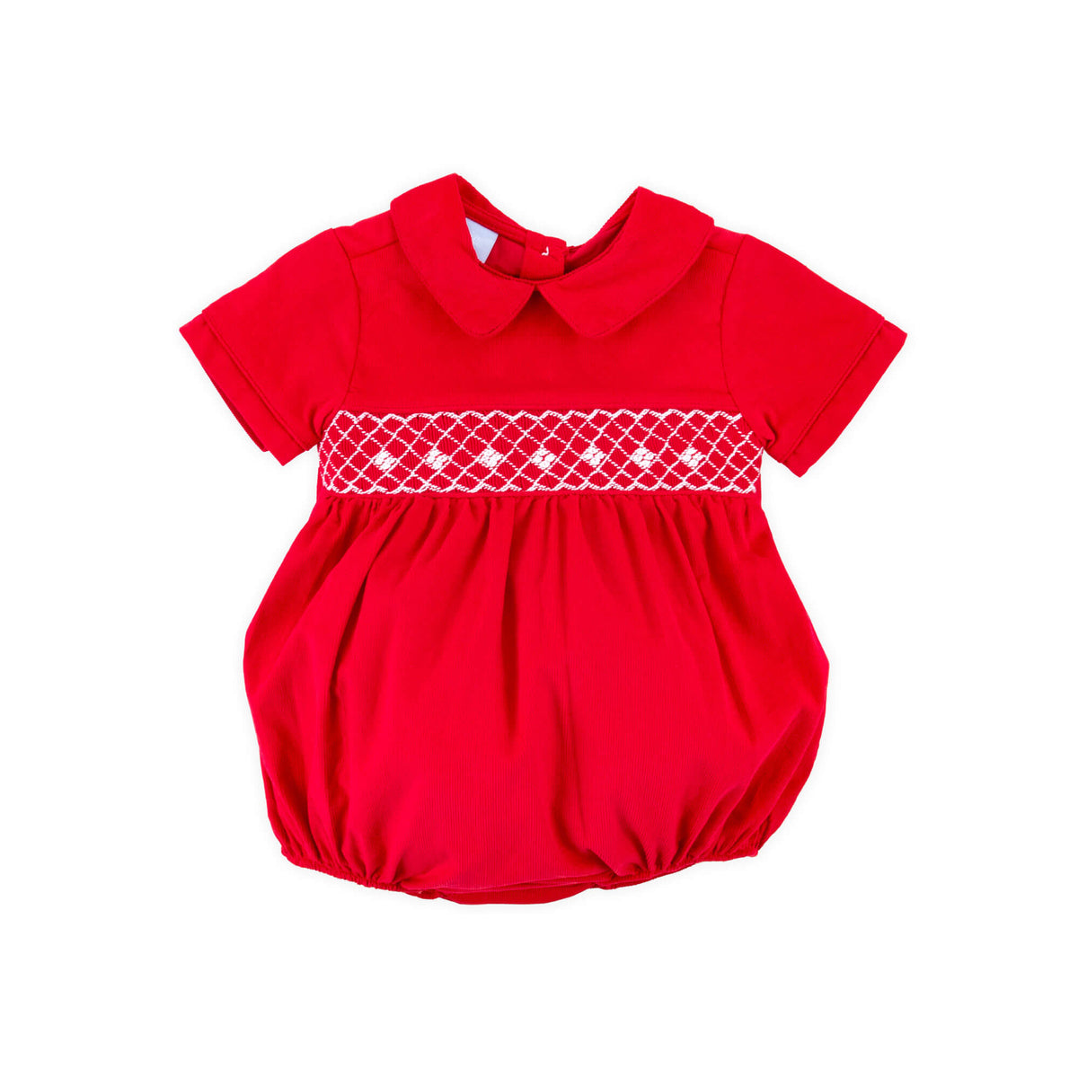 Red Corduroy Smocked Geo Collared Bubble