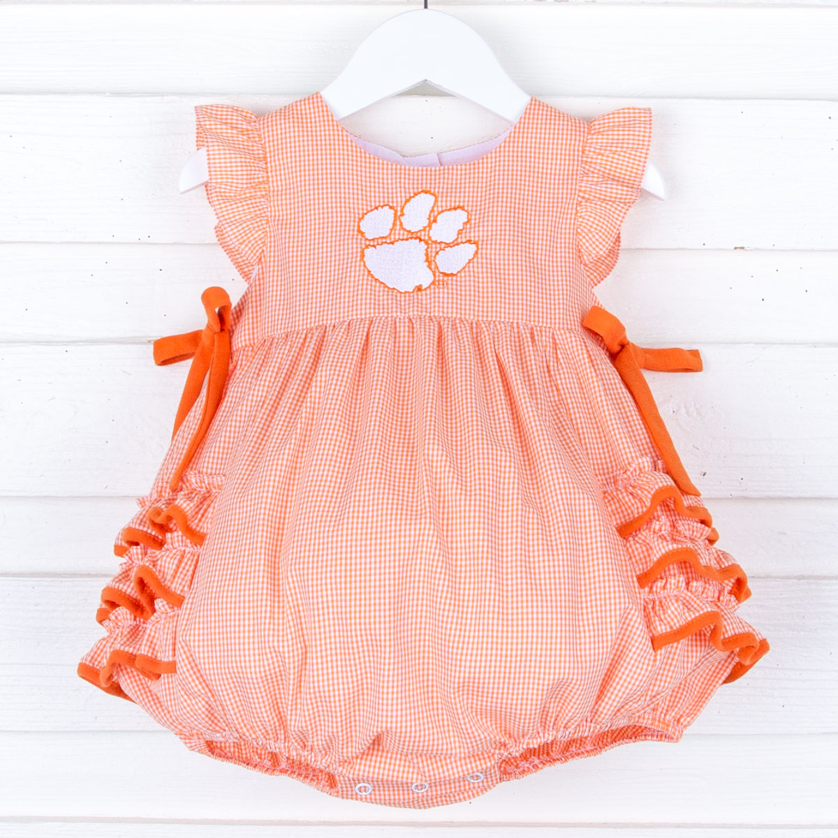 Clemson Embroidered Orange Ruffle Bubble
