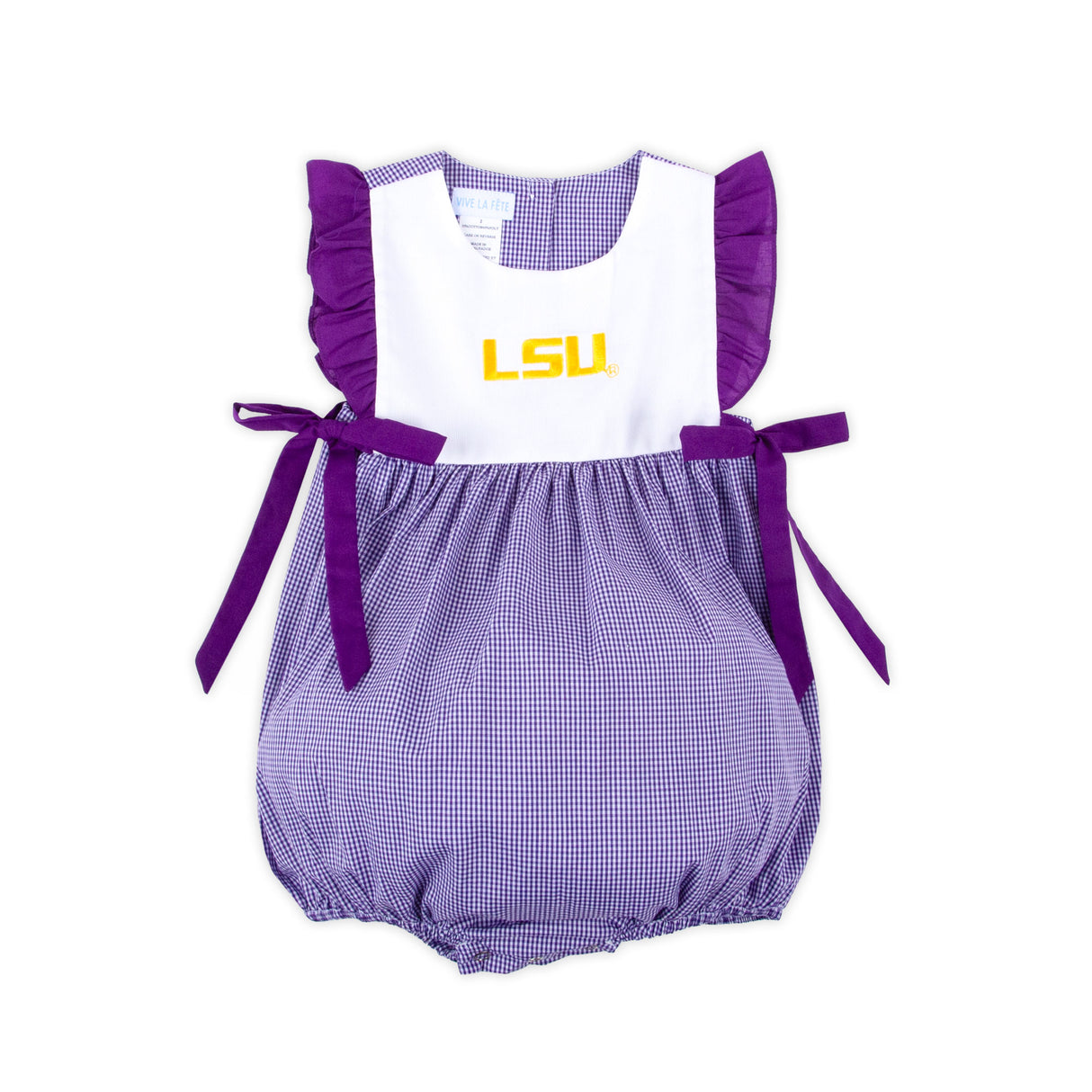 LSU Embroidered Purple Gingham Bubble