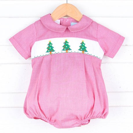 Twinkly Tree Red Smocked Boys Collared Bubble