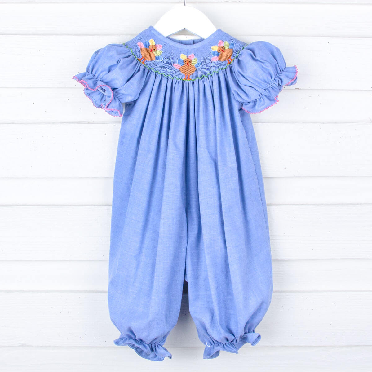 Chambray Turkey Smocked Long Bubble
