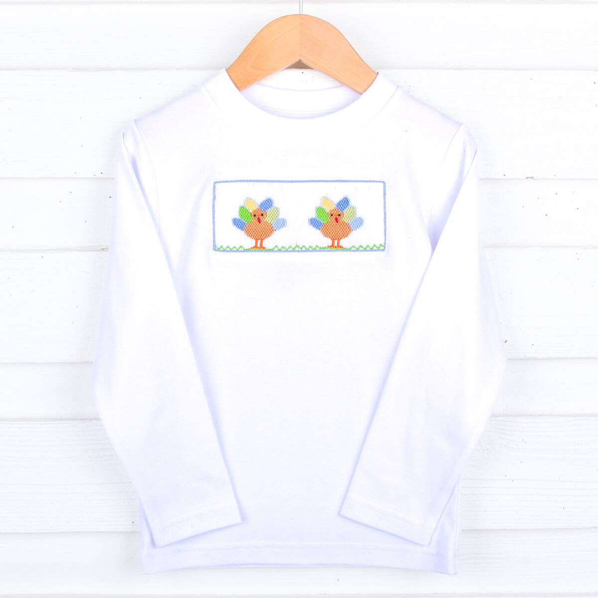 White Smocked Turkey Long Sleeve Shirt