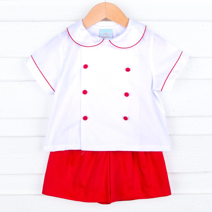 Red & White Collared Short Set