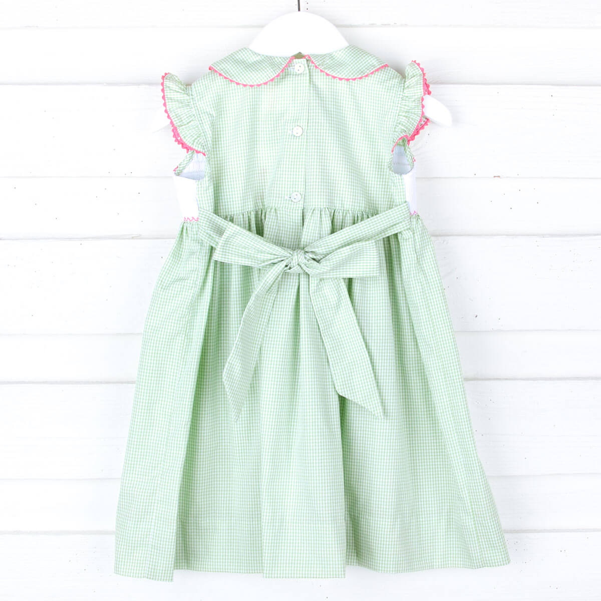 Happy Bunny Light Green Gingham Smocked Collared Dress