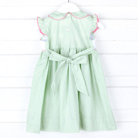 Happy Bunny Light Green Gingham Smocked Collared Dress