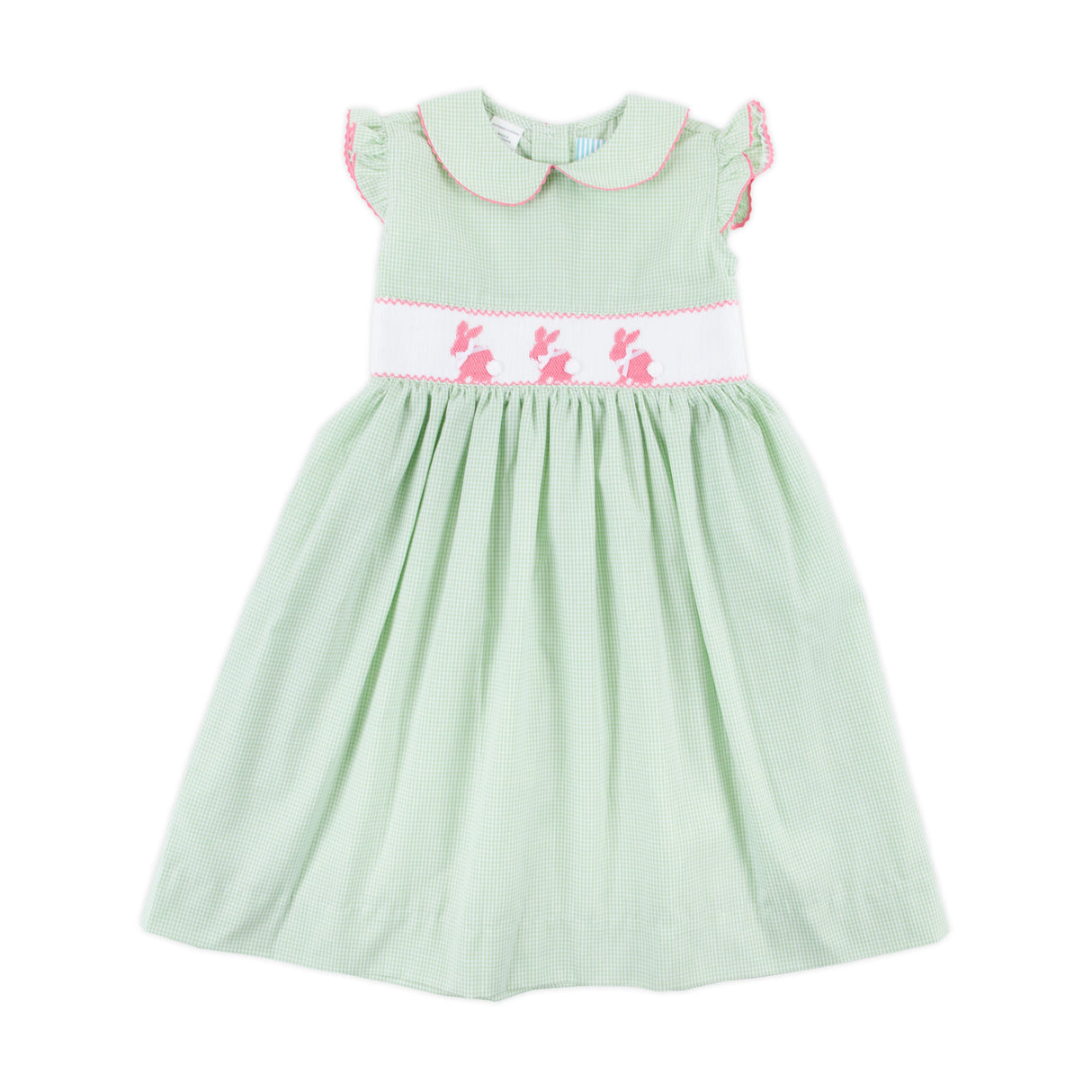 Happy Bunny Light Green Gingham Smocked Collared Dress