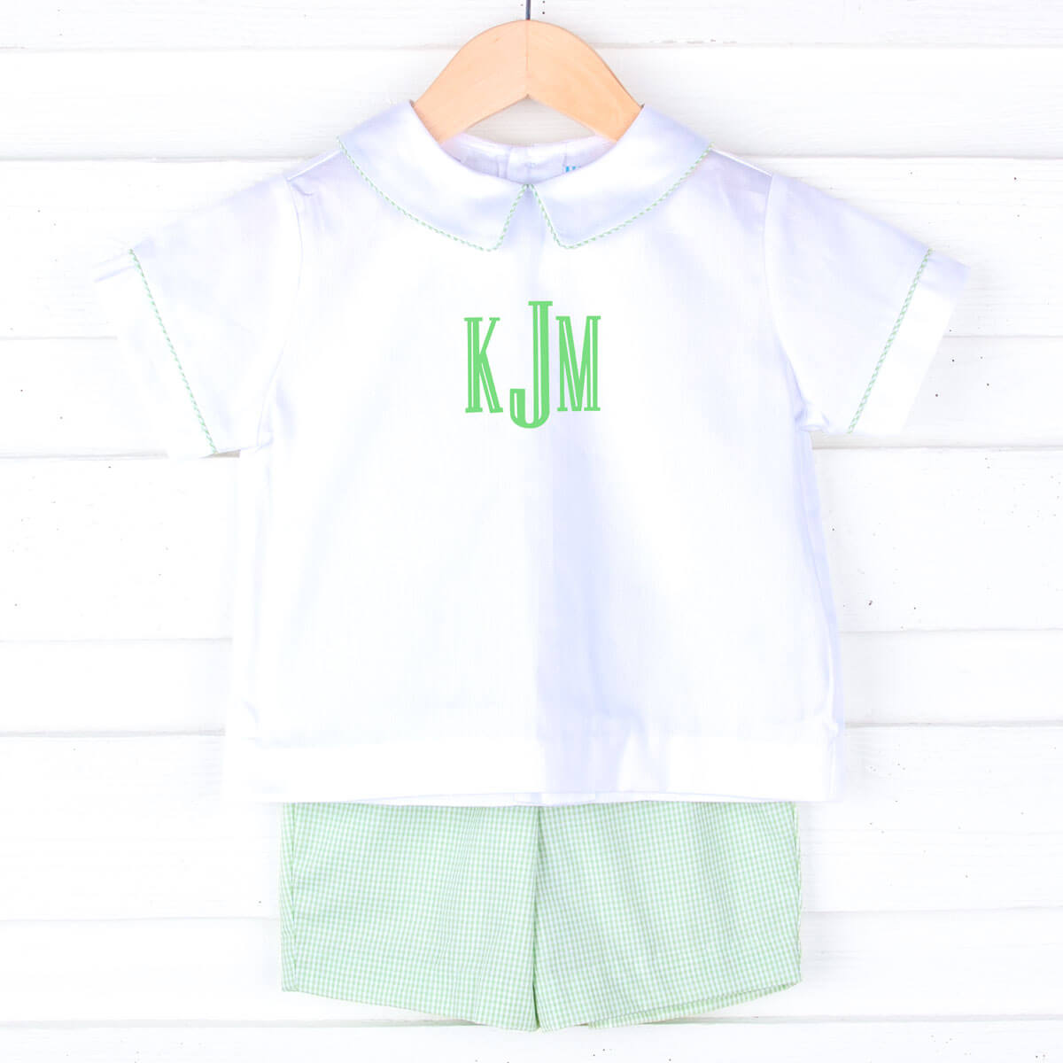 Light Green Gingham Collared Short Set