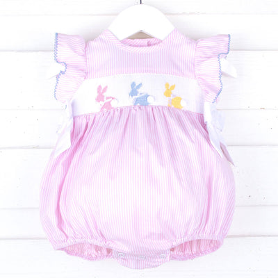 Spring Bunnies Pink Smocked Beverly Bubble
