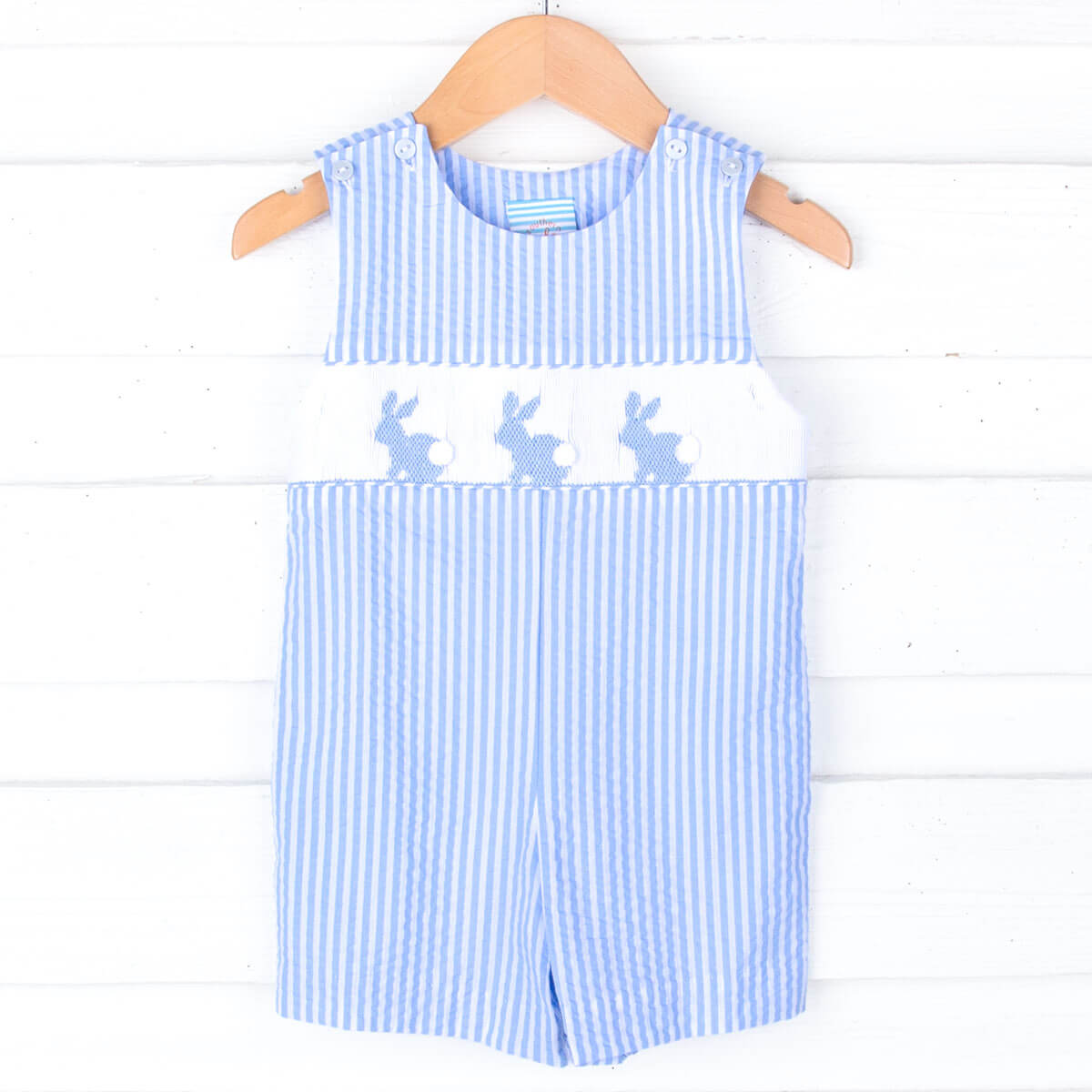 Spring Bunnies Blue Stripe Smocked Jon Jon