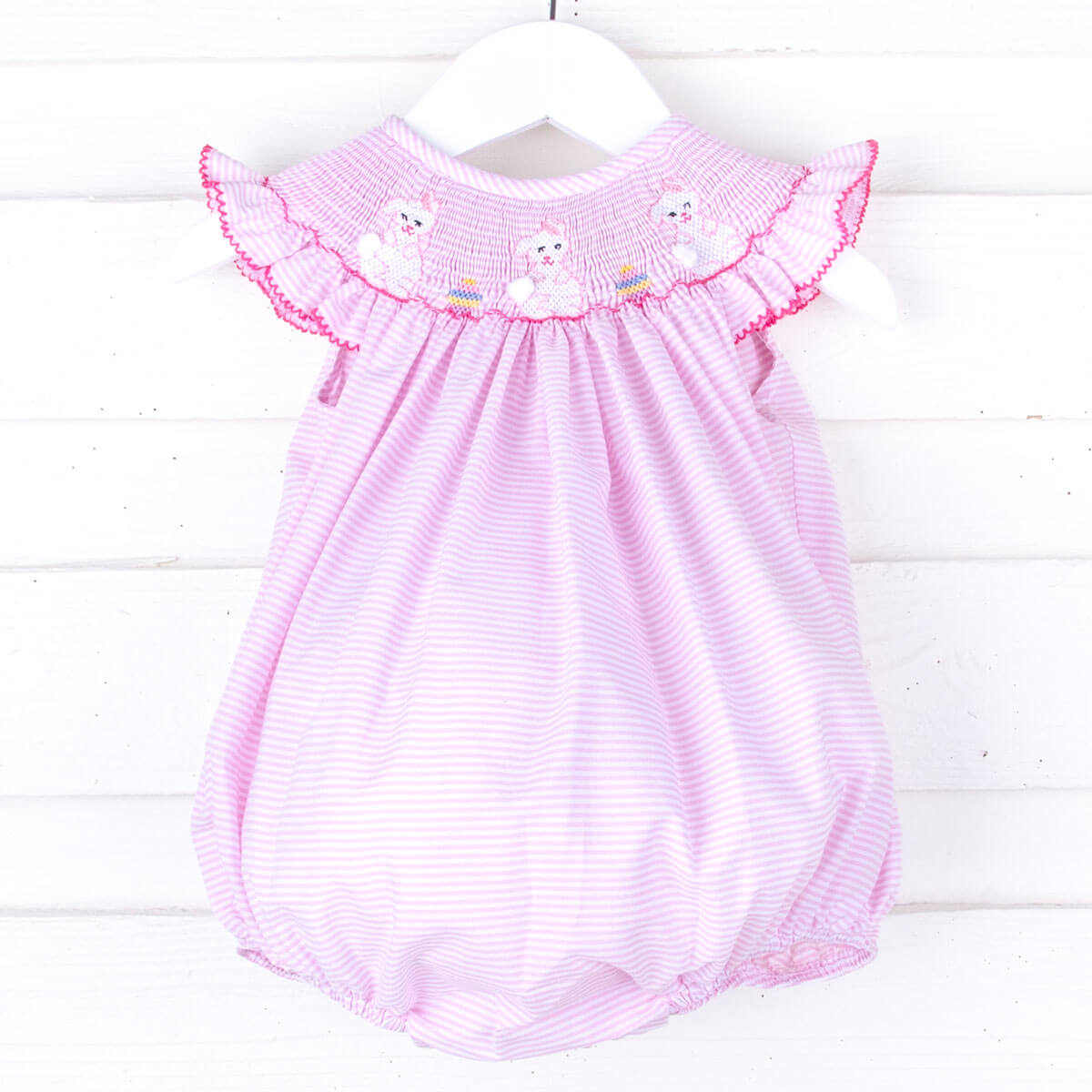 Easter Fun Pink Stripe Smocked Bubble