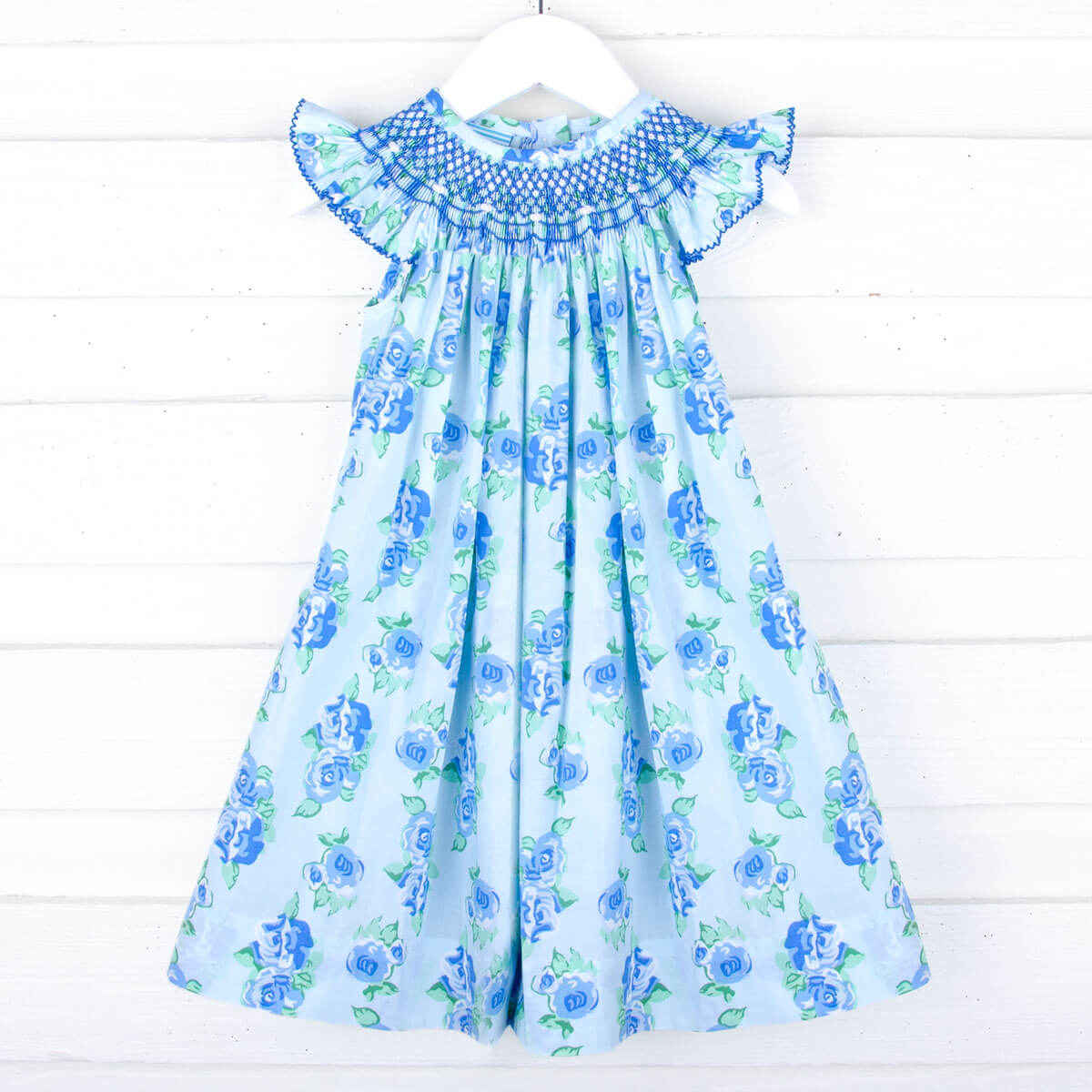 Happy Spring Blue Floral Smocked Dress
