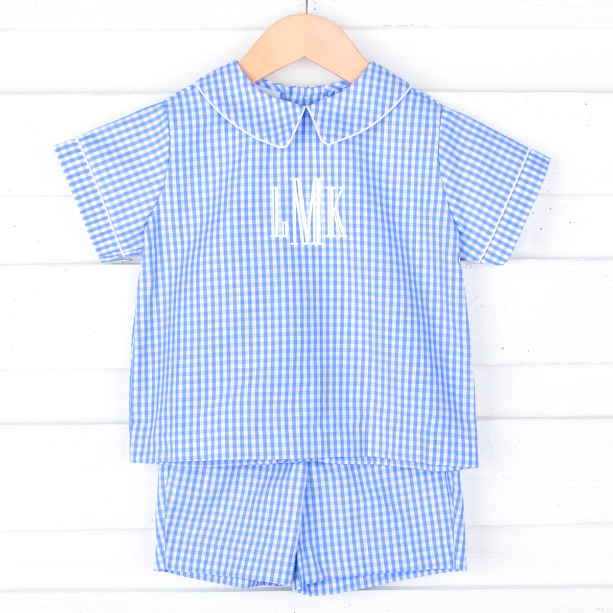 Blue Gingham Collared Short Set