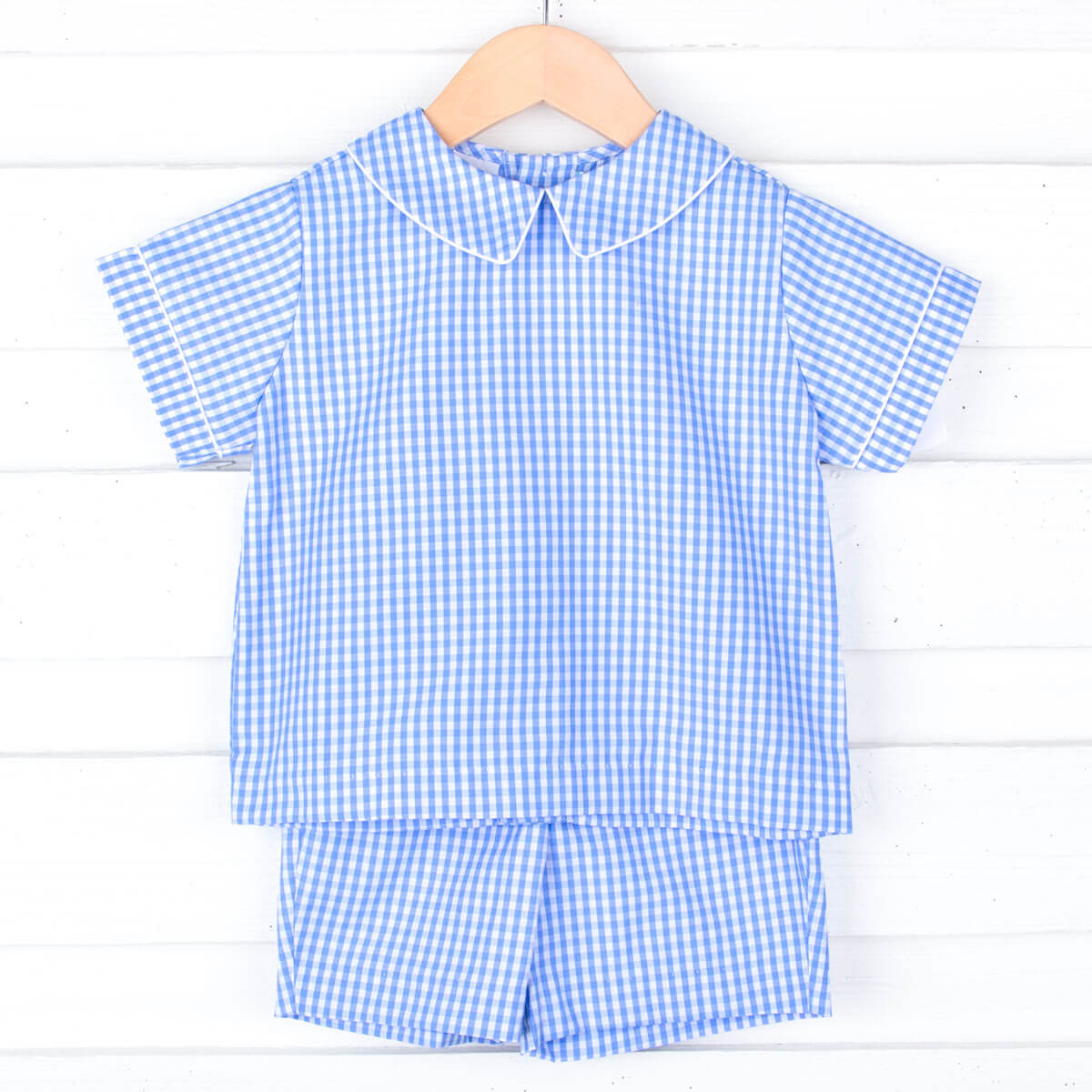 Blue Gingham Collared Short Set