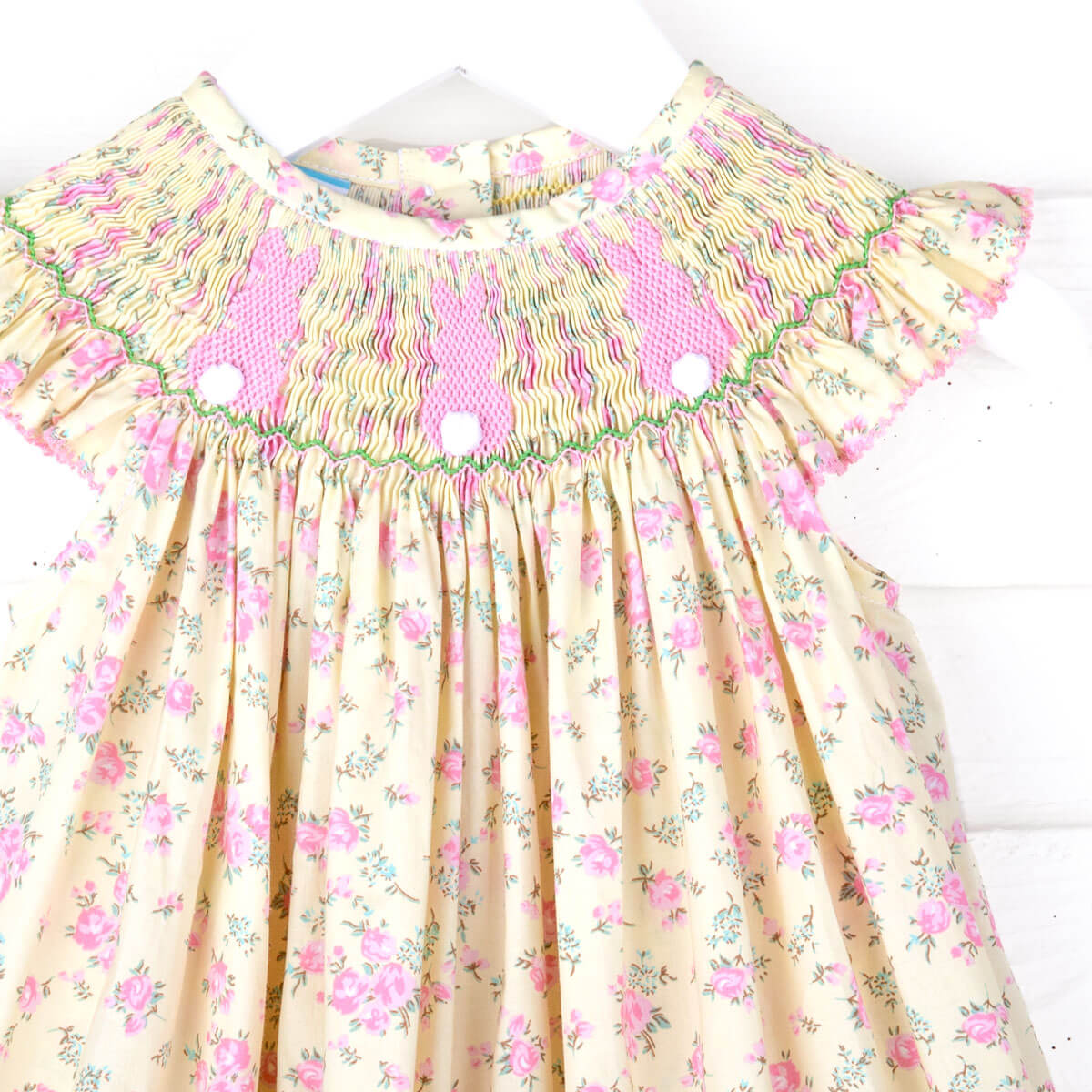 Fluffy Bunny Yellow Floral Smocked Bubble