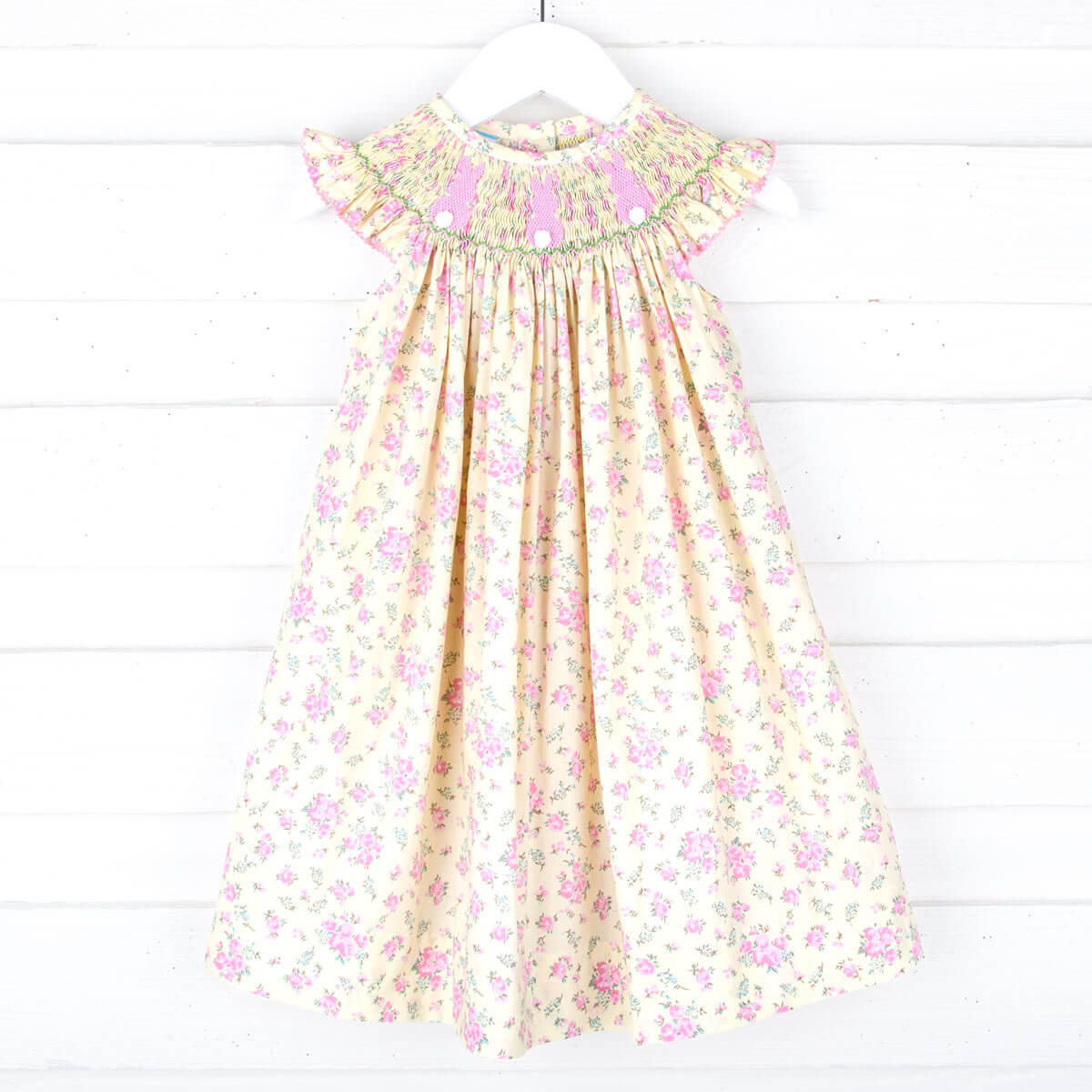 Fluffy Bunny Yellow Floral Smocked Dress