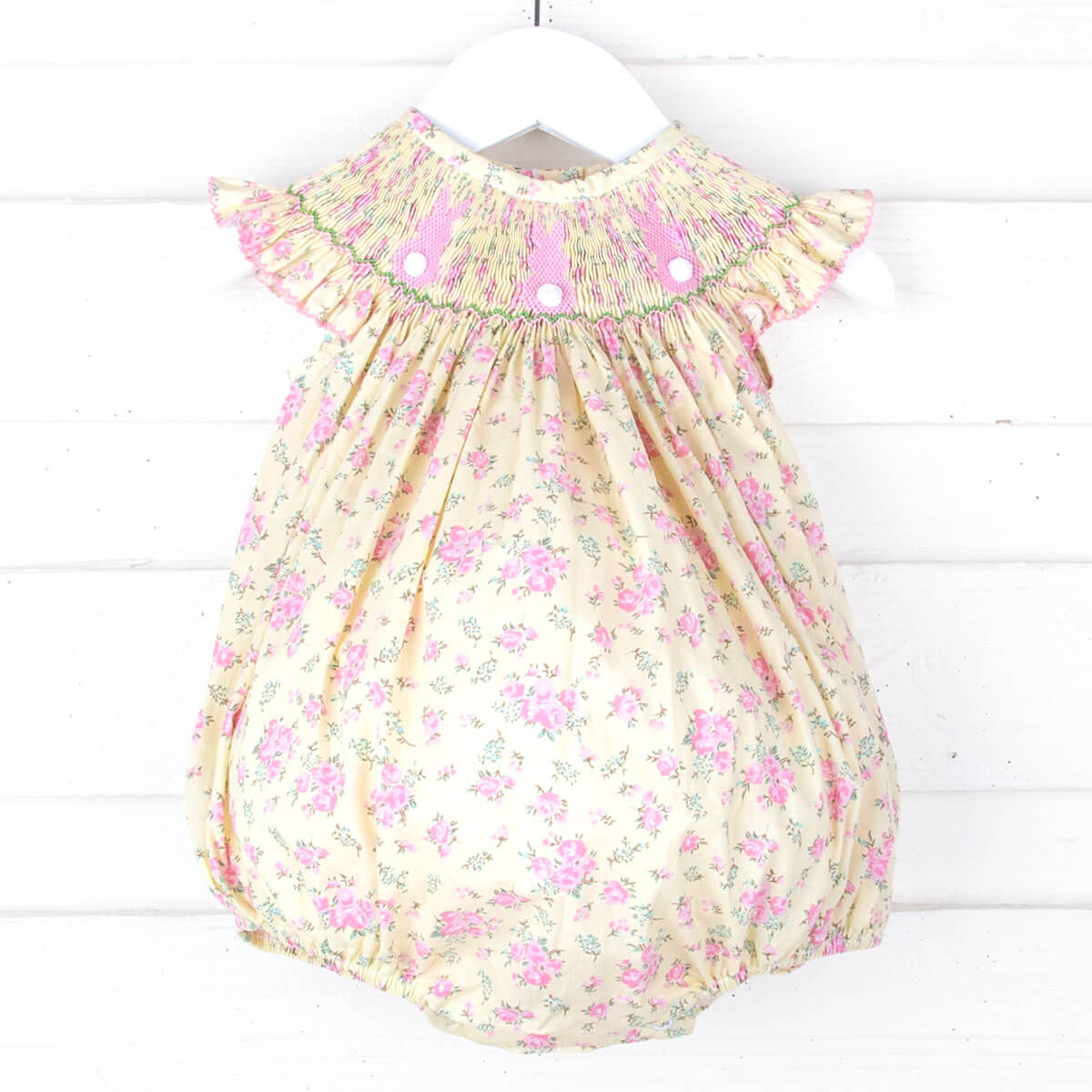 Fluffy Bunny Yellow Floral Smocked Bubble