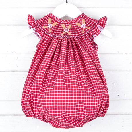 Baseball Smocked Red Plaid Bubble