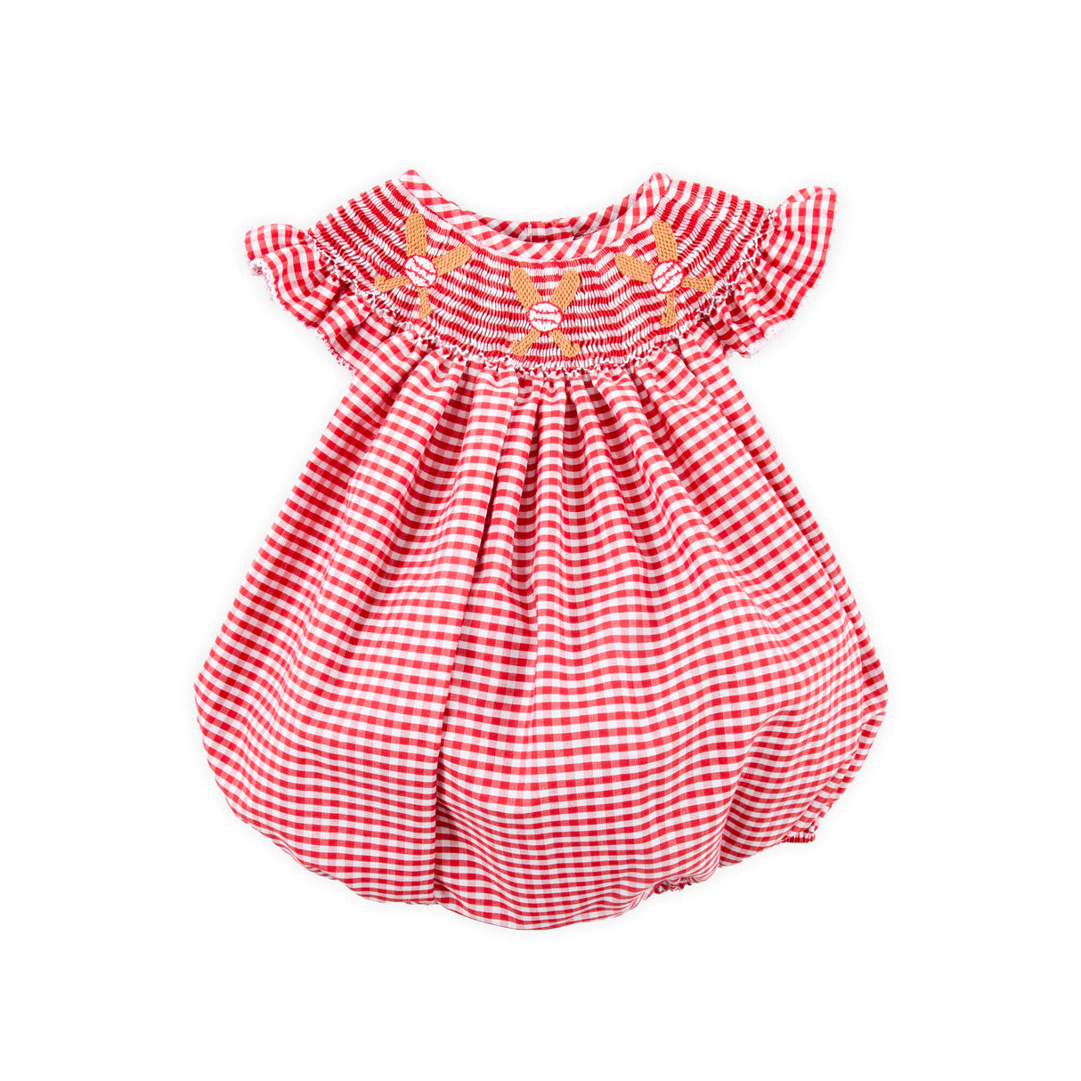 Baseball Smocked Red Plaid Bubble