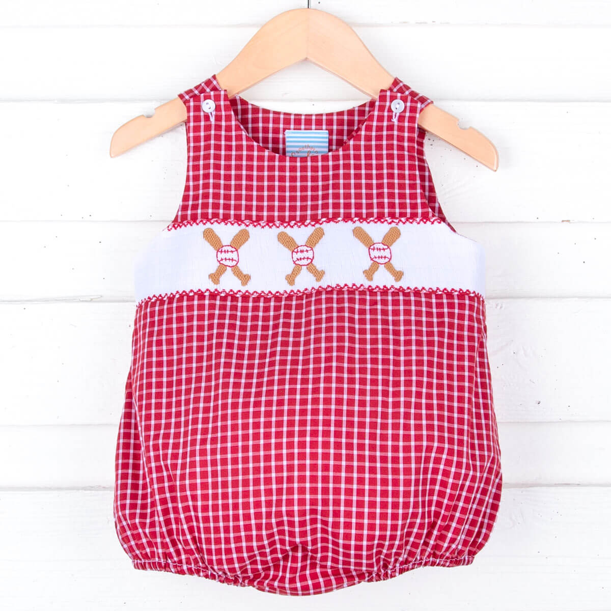 Baseball Smocked Red Plaid Sun Bubble