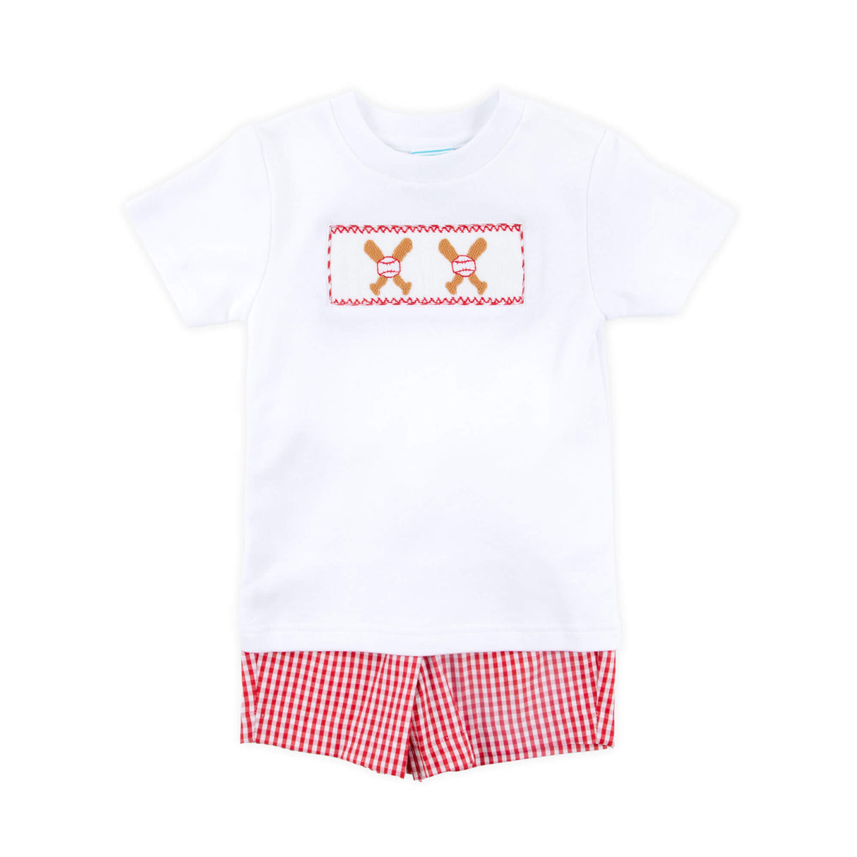 Baseball Smocked Red Plaid Boy Short Set