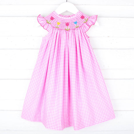 Tulip Season Pink Gingham Smocked Dress
