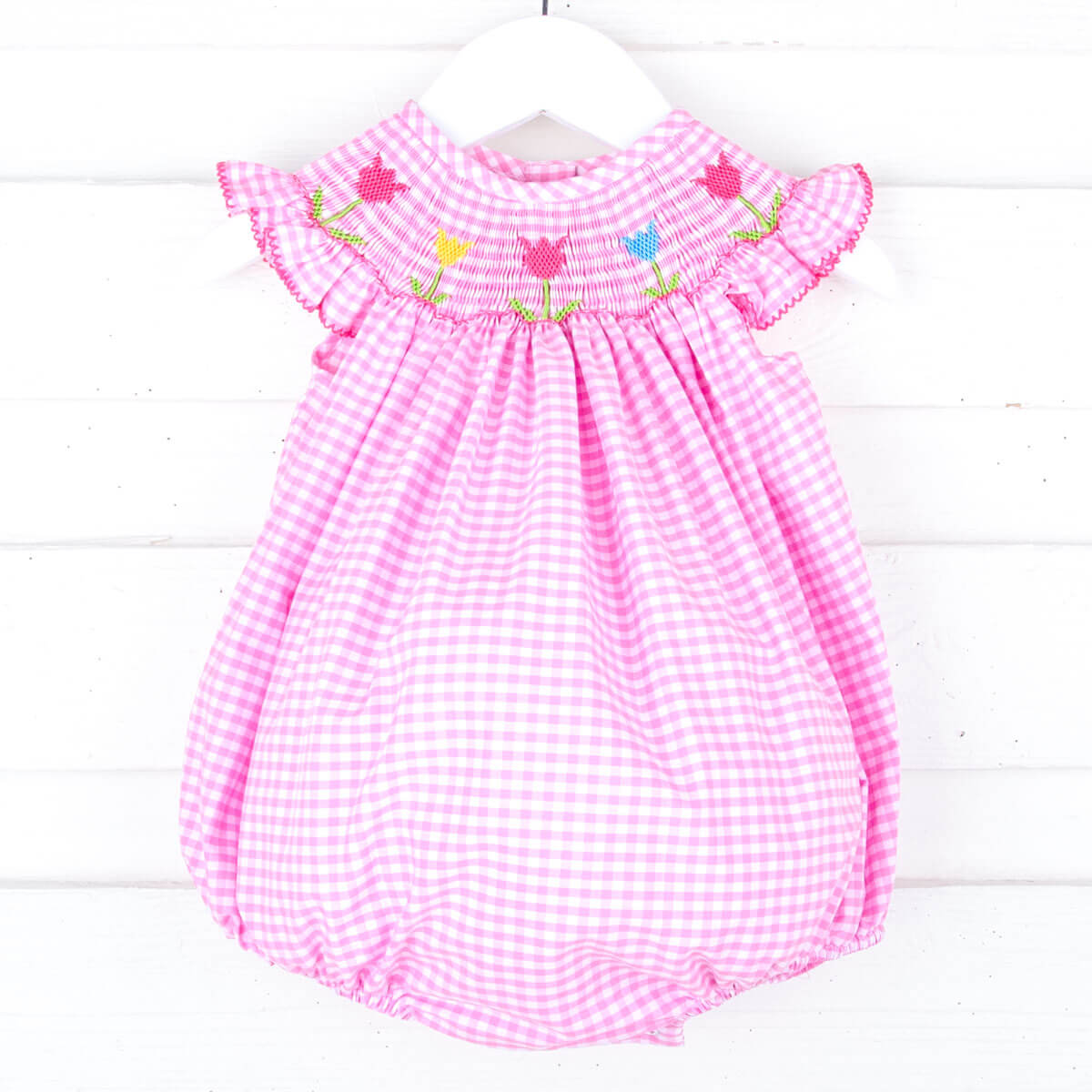 Tulip Season Pink Gingham Smocked Bubble