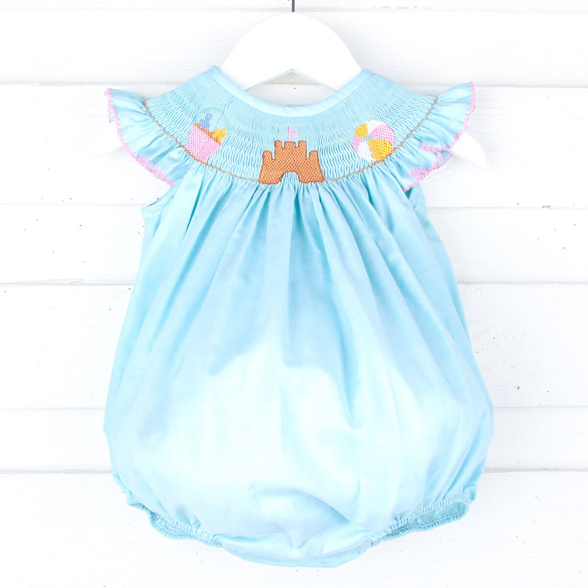 Beach Baby Mint Smocked Angel Sleeve Bubble