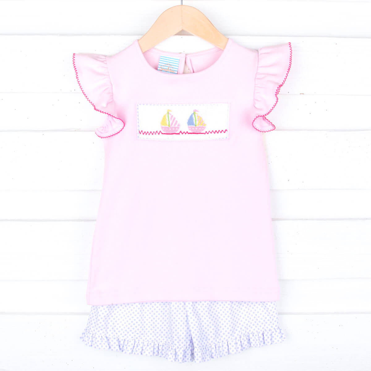 Sailboat Smocked Pink Short Set