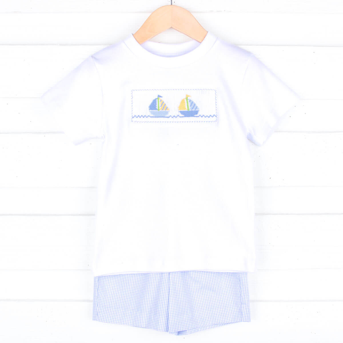 Sailboat Smocked Light Blue Short Set
