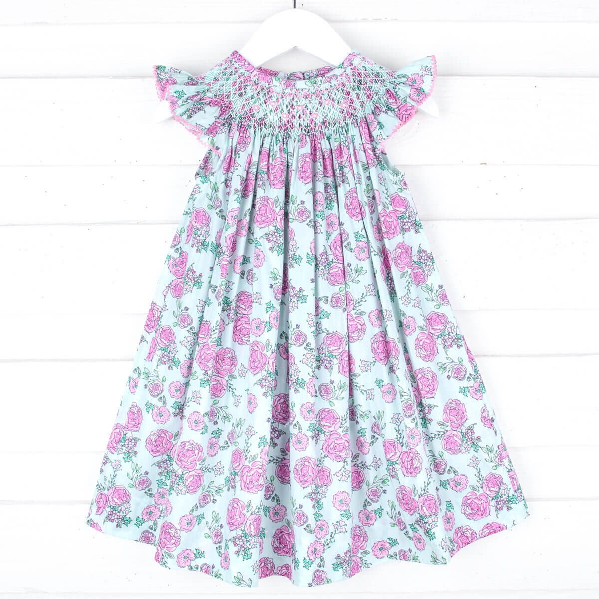 Flower Child Pink Smocked Angel Sleeve Dress