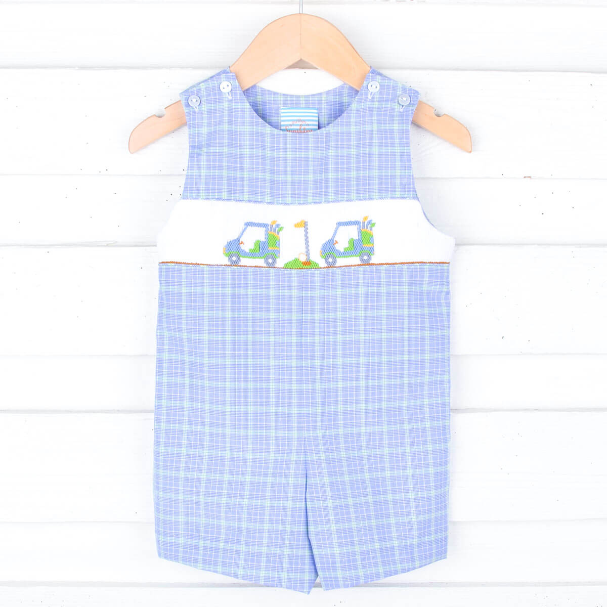 Play Golf Blue Plaid Smocked Jon Jon