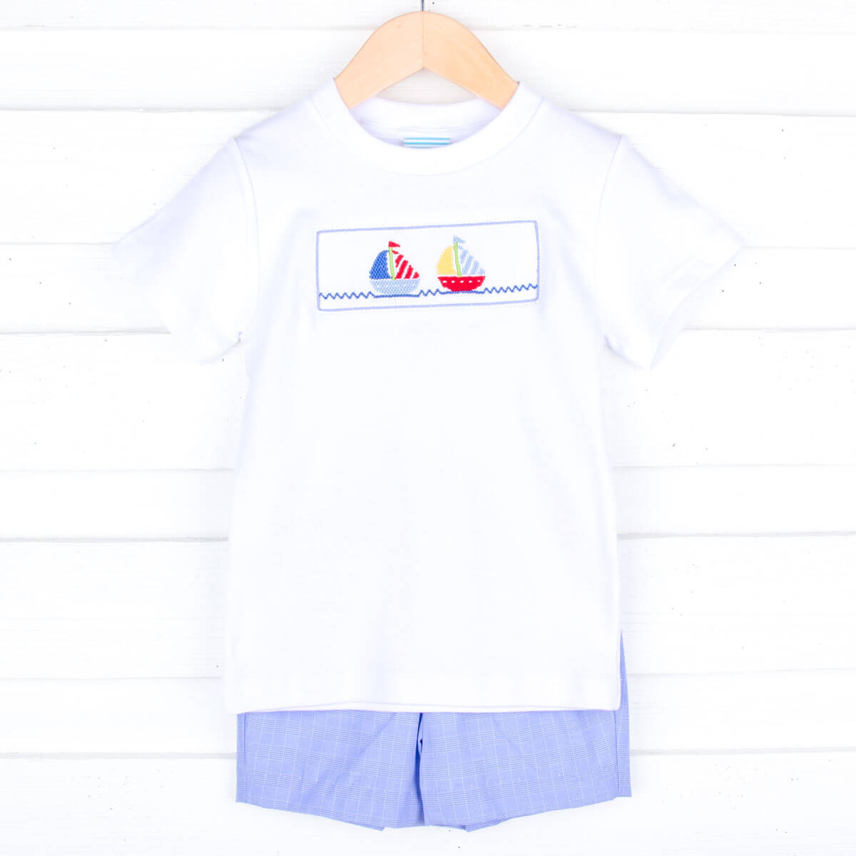 Sailing Away Blue Plaid Smocked Short Set