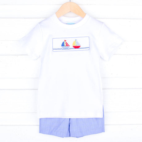 Sailing Away Blue Plaid Smocked Short Set