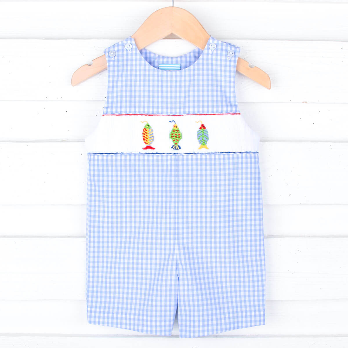 Fishing Lure Light Blue Check Smocked Jon Jon