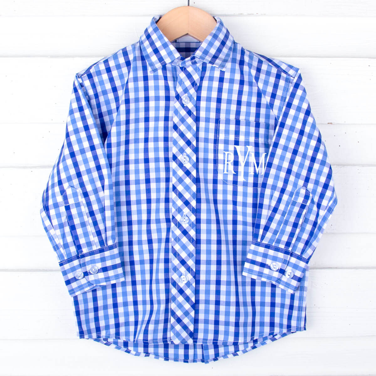 Two Toned Blue Gingham Button Down Shirt