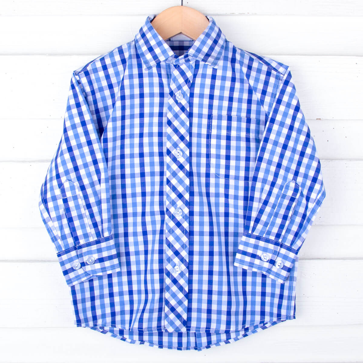 Two Toned Blue Gingham Button Down Shirt