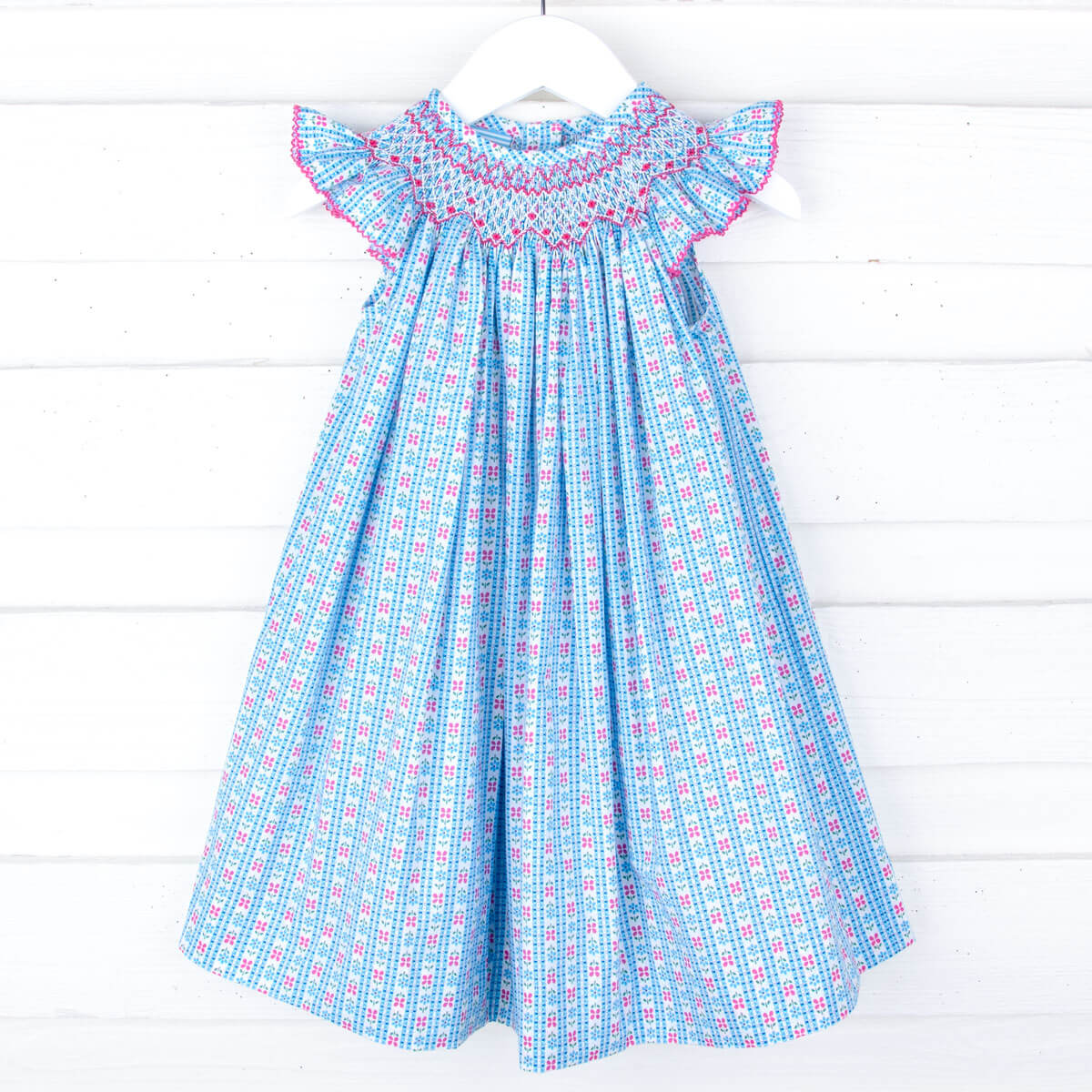 Floral Turquoise Smocked Angel Sleeve Dress