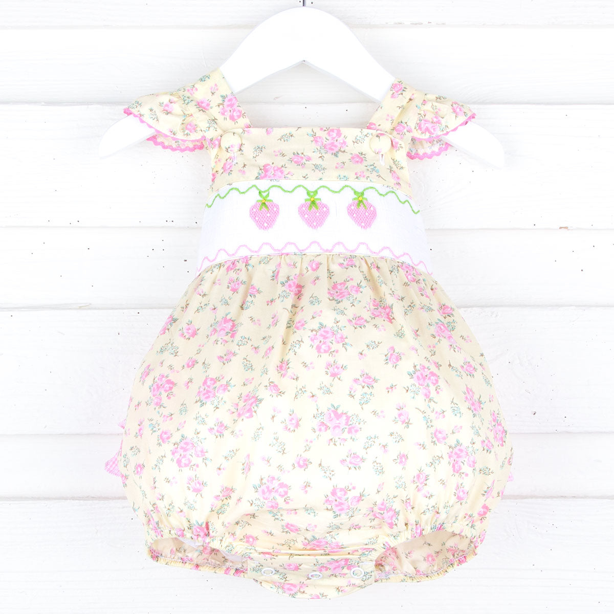 Strawberry Floral Smocked Leah Bubble