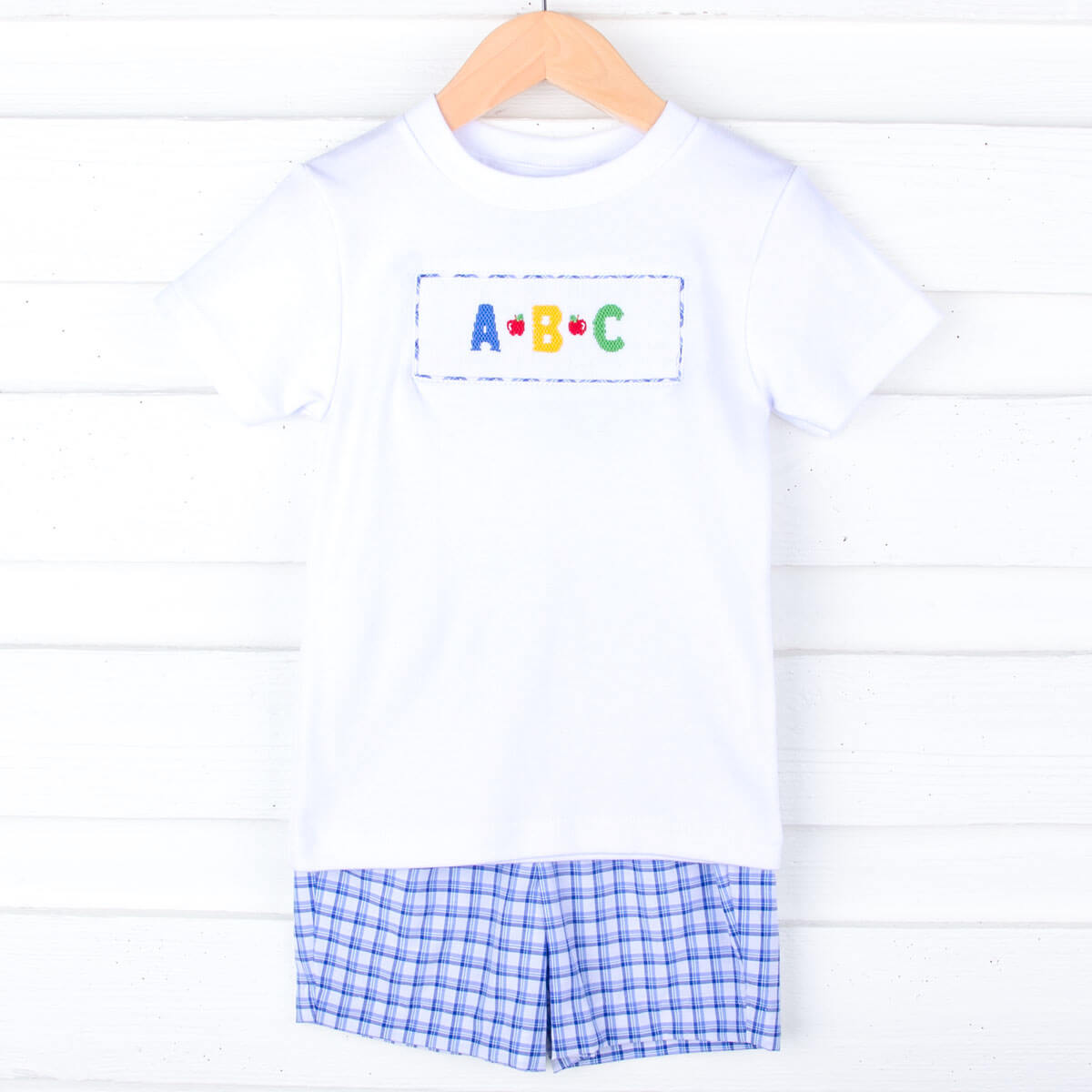 ABC Smocked Blue Plaid Short Set
