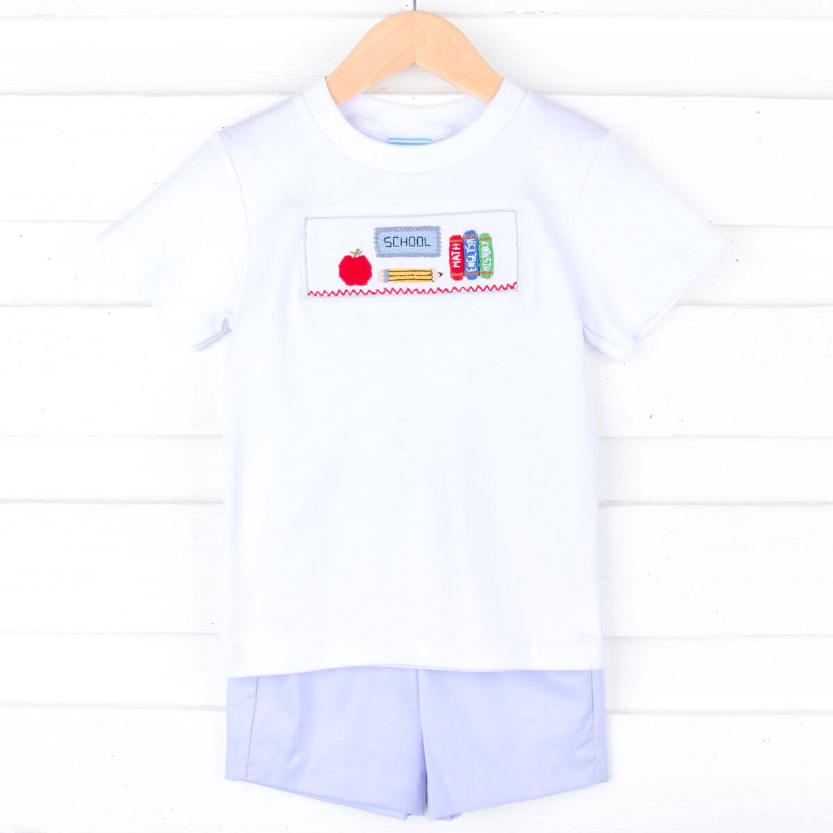 Back To School Smocked Light Blue Short Set